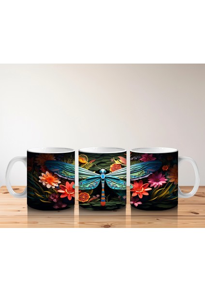 Renkli Çiçekler ve Dev Yusufçuk Armonisi – Baskılı Kahve Kupası indirimleri