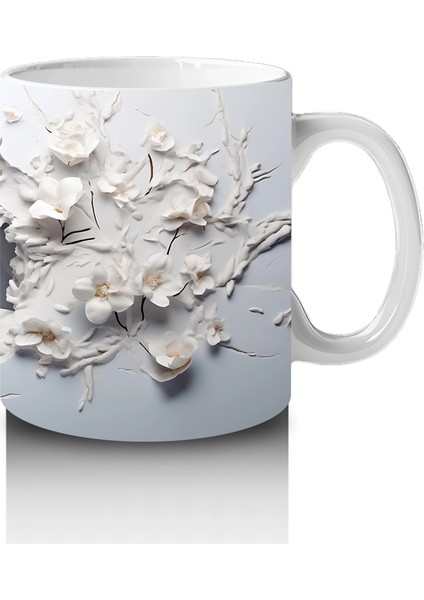 Beyaz Çiçekli Fon Üzerinde Geyik – Baskılı Kahve Kupası fırsatları