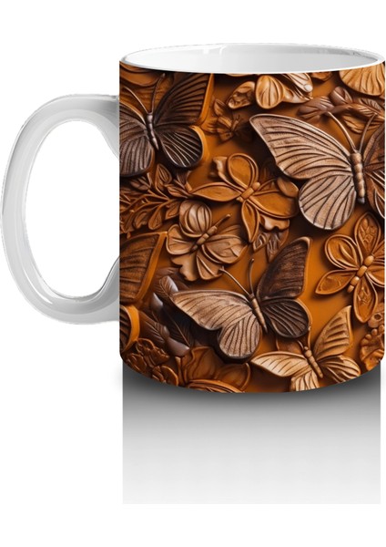 Kurutulmuş Yapraklar Arasında Gerçekçi Kelebek – Baskılı Kahve Kupası fiyatları