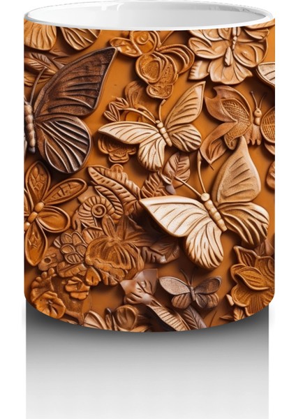 Kurutulmuş Yapraklar Arasında Gerçekçi Kelebek – Baskılı Kahve Kupası modelleri