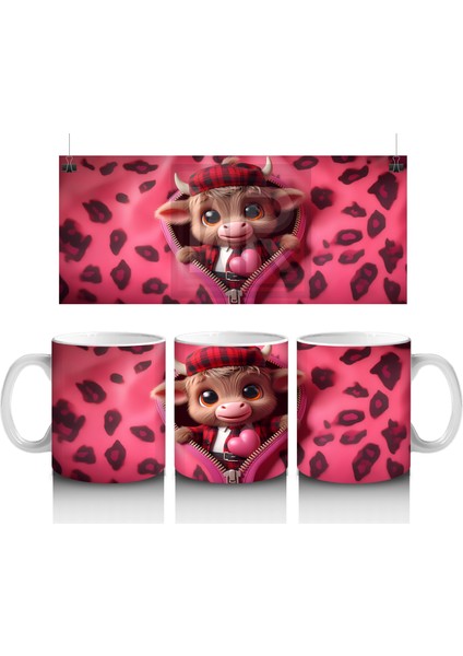 Leopar Desenli Arka Planda Aşık Ayıcık – Baskılı Kahve Kupası