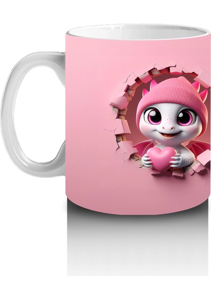 Tatlı Gülümsemeli Sevimli Pembe Dinozor Yavrusu (Çift Açı) - Baskılı Kahve Kupası fiyatları