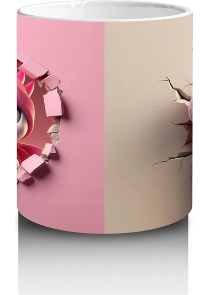 Tatlı Gülümsemeli Sevimli Pembe Dinozor Yavrusu (Çift Açı) - Baskılı Kahve Kupası modelleri