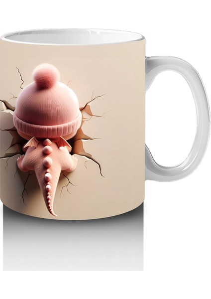 Tatlı Gülümsemeli Sevimli Pembe Dinozor Yavrusu (Çift Açı) - Baskılı Kahve Kupası fırsatları