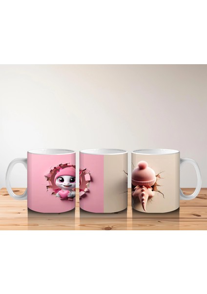Tatlı Gülümsemeli Sevimli Pembe Dinozor Yavrusu (Çift Açı) - Baskılı Kahve Kupası indirimleri