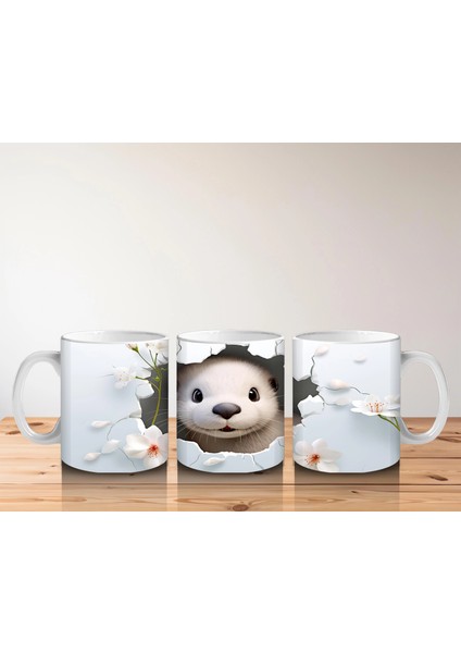 Pembe Çiçekli Fon Üzerinde Su Samuru – Baskılı Kahve Kupası indirimleri