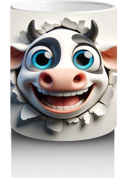 Duvarı Delen Gülümseyen Karikatür Inek Figürü - Baskılı Kahve Kupası modelleri