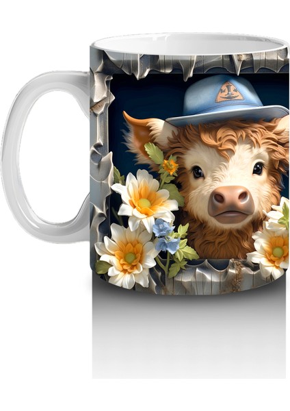 Şapkalı Çiçekli Sevimli Inek Illüstrasyonu - Baskılı Kahve Kupası fiyatları