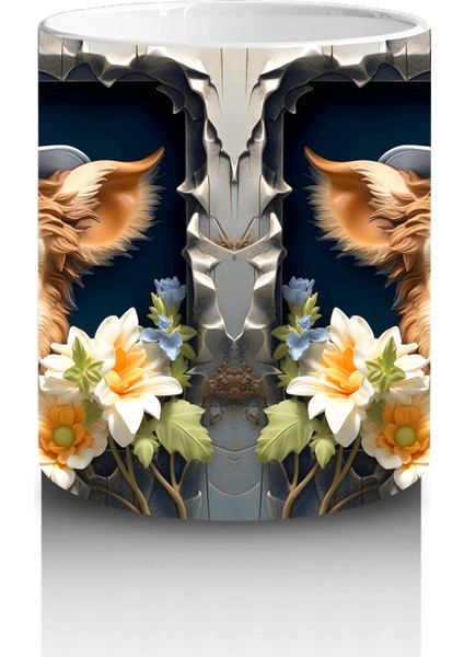 Şapkalı Çiçekli Sevimli Inek Illüstrasyonu - Baskılı Kahve Kupası modelleri