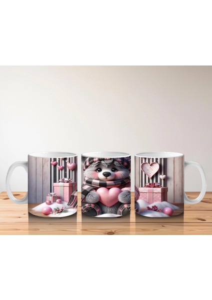 Pembe Kalplerle Süslenmiş Ayıcık – Baskılı Kahve Kupası indirimleri