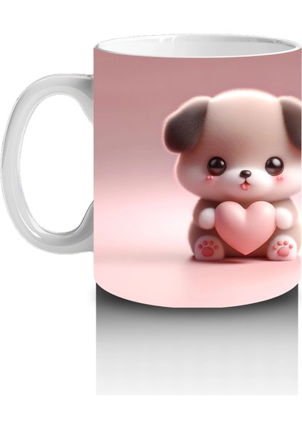 Kalp Tutan Sevimli Peluş Köpek Figürü - Baskılı Kahve Kupası fiyatları
