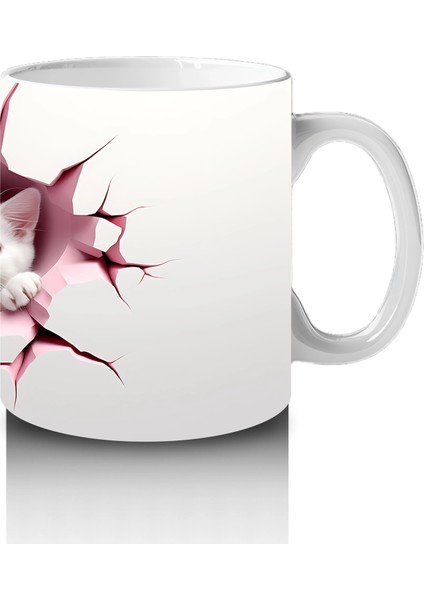 Pembe Çatlak Duvar Arasından Bakan Iki Yavru Kedi - Baskılı Kahve Kupası fırsatları