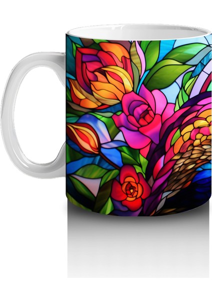 Renkli Tüy Desenli Tavus Kuşu – Baskılı Kahve Kupası fiyatları