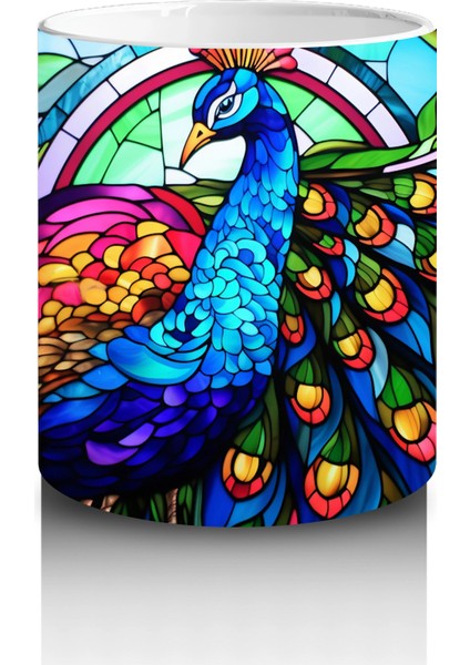 Renkli Tüy Desenli Tavus Kuşu – Baskılı Kahve Kupası modelleri