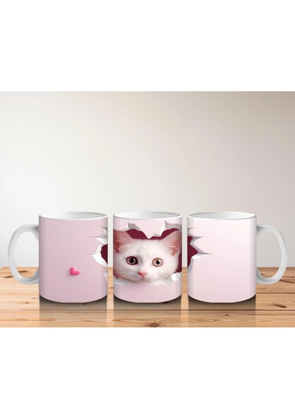 Pembe Kalplerle Süslenmiş Sevimli Kedi – Baskılı Kahve Kupası indirimleri
