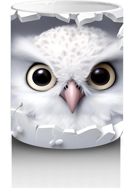 Beyaz Çiçeklerle Çevrelenmiş Tatlı Baykuş – Baskılı Kahve Kupası modelleri