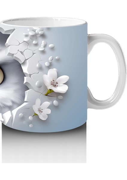 Beyaz Çiçeklerle Çevrelenmiş Tatlı Baykuş – Baskılı Kahve Kupası fırsatları