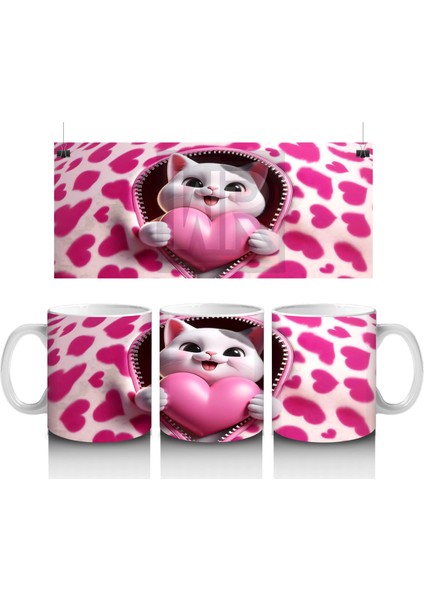 Leopar Desenli Kalpte Sevimli Kedi– Baskılı Kahve Kupası