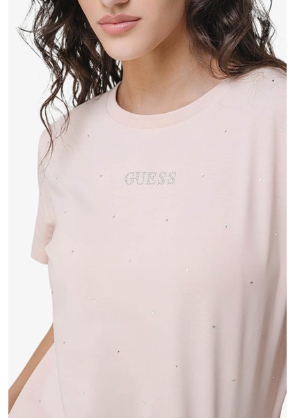 Kadın Rhinestones Ss T-Shirt - Pembe modelleri