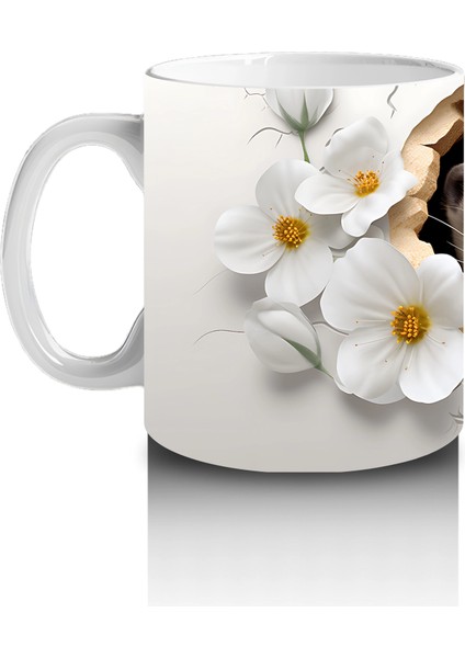 Beyaz Çiçeklerle Süslenmiş Tatlı Su Samuru – Baskılı Kahve Kupası fiyatları
