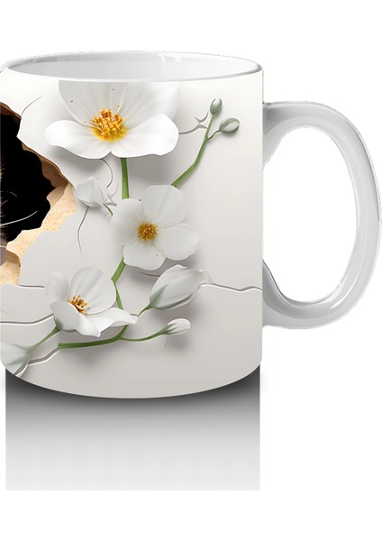 Beyaz Çiçeklerle Süslenmiş Tatlı Su Samuru – Baskılı Kahve Kupası fırsatları