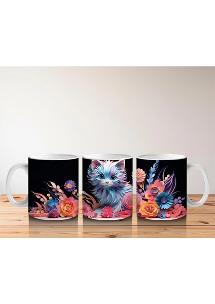 Renkli Çiçekler Arasında Büyüleyici Kedi – Baskılı Kahve Kupası indirimleri