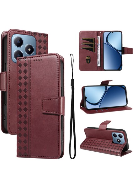 C61 4G/C63 4g Için Kılıf Darbeye Dayanıklı Koruma Şık Tasarım Deri Telefon Kılıfı Kart Yuvaları ve Bilek Kayışı ile (Yurt Dışından)