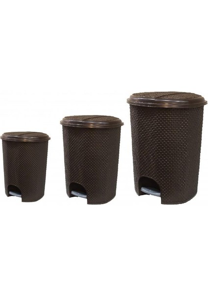 Plastik 3'lü Damla Pedallı Çöp Kovası Set (11-18-30 lt) Kahverengi