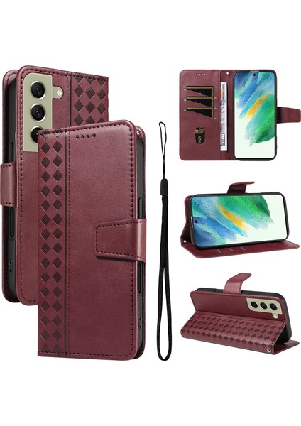 Galaxy S21 Fe Için Kılıf Darbeye Dayanıklı Koruma Şık Tasarım Deri Telefon Kılıfı Kart Yuvaları ve Bilek Kayışı ile (Yurt Dışından)