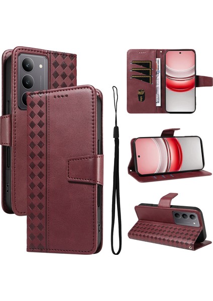 C75 4G/14X 5g Için Kılıf Darbeye Dayanıklı Koruma Şık Tasarım Deri Telefon Kılıfı Kart Yuvaları ve Bilek Kayışı ile (Yurt Dışından)