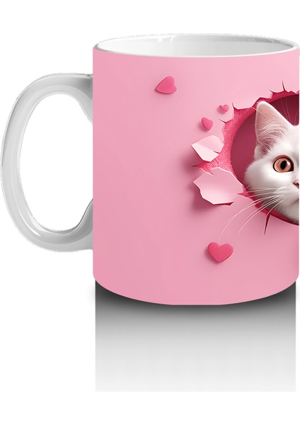 Kalp Çatlağından Bakan Ikiz Sevimli Beyaz Kedi – Baskılı Kahve Kupası fiyatları