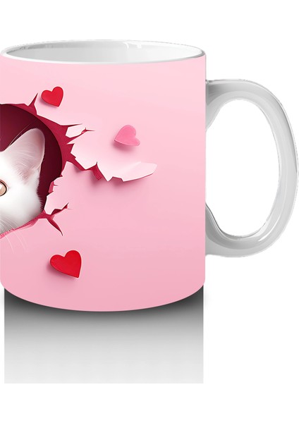 Kalp Çatlağından Bakan Ikiz Sevimli Beyaz Kedi – Baskılı Kahve Kupası fırsatları