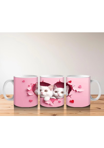Kalp Çatlağından Bakan Ikiz Sevimli Beyaz Kedi – Baskılı Kahve Kupası indirimleri
