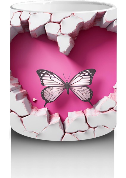 Kalp Şeklinde Çatlakta Uçan Çift Pembe Kelebek – Baskılı Kahve Kupası modelleri