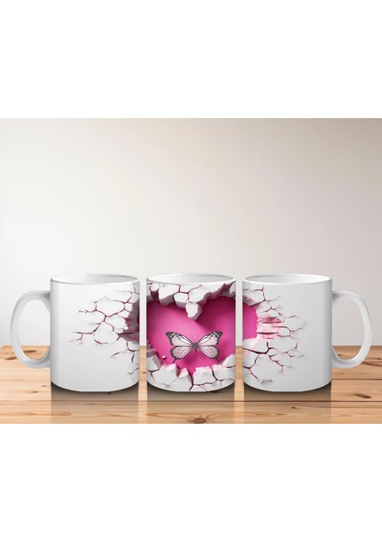 Kalp Şeklinde Çatlakta Uçan Çift Pembe Kelebek – Baskılı Kahve Kupası indirimleri
