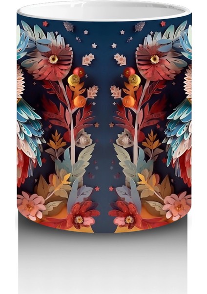 Renkli Çiçekler Arasında Ikiz Baykuşlar – Baskılı Kahve Kupası modelleri