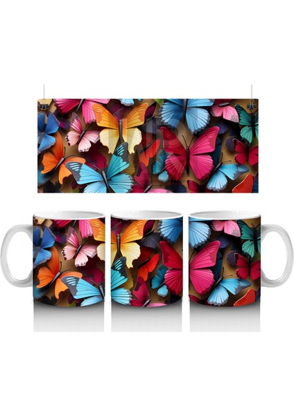 Renkli Kelebeklerle Canlı Tasarım - Baskılı Kahve Kupası