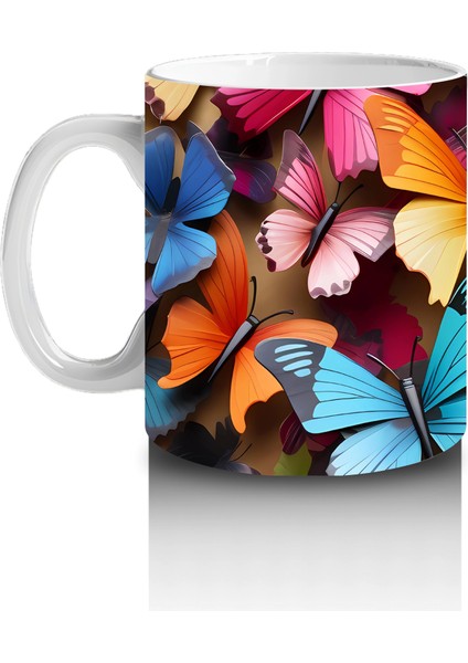 Renkli Kelebeklerle Canlı Tasarım - Baskılı Kahve Kupası fiyatları