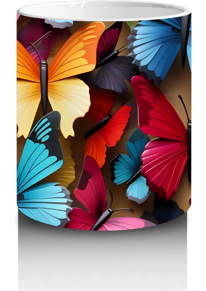 Renkli Kelebeklerle Canlı Tasarım - Baskılı Kahve Kupası modelleri