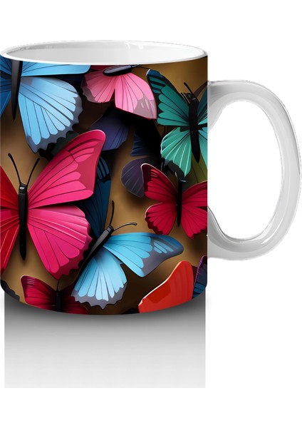 Renkli Kelebeklerle Canlı Tasarım - Baskılı Kahve Kupası fırsatları