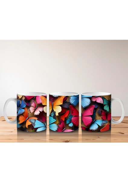 Renkli Kelebeklerle Canlı Tasarım - Baskılı Kahve Kupası indirimleri