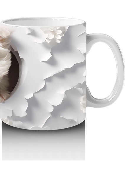 Beyaz Çiçekler Arasında Bakan Sevimli Köpek – Baskılı Kahve Kupası fırsatları