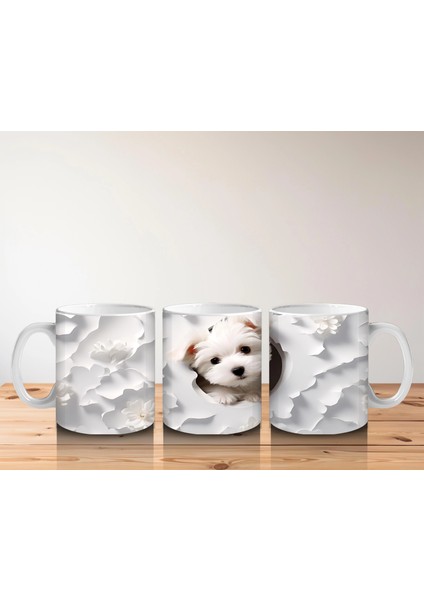 Beyaz Çiçekler Arasında Bakan Sevimli Köpek – Baskılı Kahve Kupası indirimleri