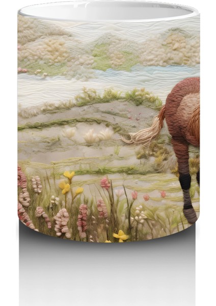 Bahar Manzarasında Zarif At Figürü - Baskılı Kahve Kupası modelleri