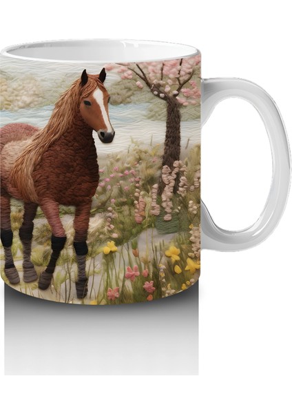 Bahar Manzarasında Zarif At Figürü - Baskılı Kahve Kupası fırsatları