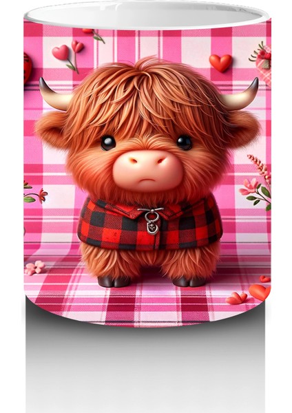 Kareli Pembe Fon ve Kalpli Buzağı – Baskılı Kupa Bardak modelleri