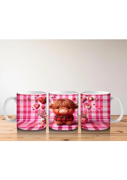 Kareli Pembe Fon ve Kalpli Buzağı – Baskılı Kupa Bardak indirimleri