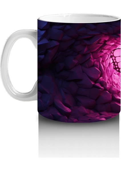 Mor Kristaller Arasında Parlayan Pembe Kelebek – Baskılı Kahve Kupası fiyatları