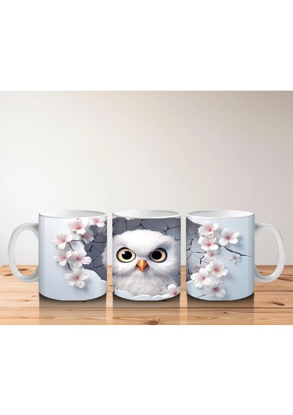 Kiraz Çiçekleri Arasında Minik Baykuş - Baskılı Kahve Kupası indirimleri