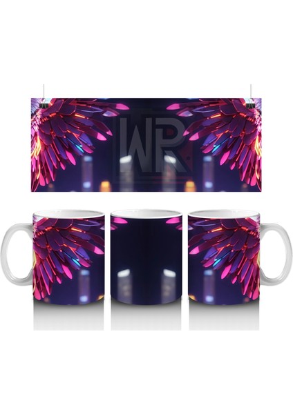 Renkli Neon Işıklarla Dans Eden Kediler – Baskılı Kahve Kupası